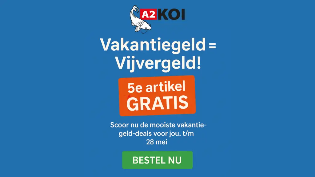Vijverliefhebber bestelt producten bij A2KOI met vakantiegeld tijdens 5 voor 4 actie